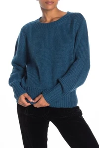 Parker Matty Back Tie Sweater Everglade Blue Balloon Long Sleeve Crew Neck Sz M - Picture 1 of 7