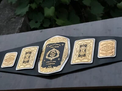 Réplica de cinturón de título de latón para adultos del Campeonato Mundial de Lucha Pesada AWA Foto 1 de 4