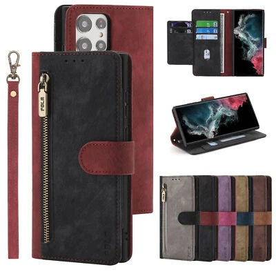 Flip Leather Zipper Card Wallet Phone Case For Samsung S20 S21 S22 S23 S24 Ultra - Image 1 of 4