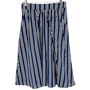 Boden Navy Blue and White Stripe Cotton Poplin Midi Skirt Pockets Size 8P 8 P - Picture 1 of 4