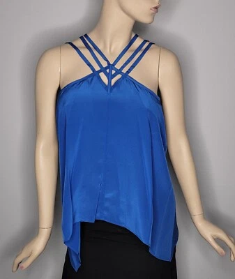 Bcbgmaxazria Kasia Blue 100% Silk Strappy Asymmetrical Top Size M - Image 1 of 4
