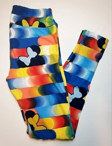 LuLaRoe OS Leggings MINNIE MOUSE with Bow Blue Yellow Red Disney One Size 2-10 - Picture 1 of 6