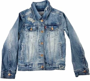 Levis Blue Jean Jacket Girls Levi Strauss Button Up Cotton Kids Size L Denim * - Picture 1 of 7