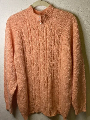 Jennifer Moore Women's Size XL Turtleneck Knit Sweater Peachy-Pink Pearl Buttons - Image 1 of 4
