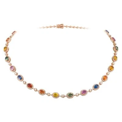 60% LIQUIDACIÓN! NUEVO CON ETIQUETAS COLLAR DE ZAFIRO ARCO IRIS MAGNÍFICO ORO 18KT RARO $27,500 Foto 1 de 3