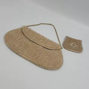 Vintage Gold beaded mini bag with coin purse - Picture 1 of 9