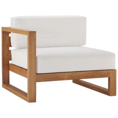 Modway Upland Modern Solid Teak Wood Outdoor Left-Arm Chair in Natural/White - Image 1 of 4