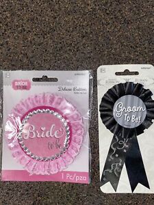 Pink 4.5" BRIDE to Be  Badge Corsage And Black Groom To Be Ribbon Wedding Lot