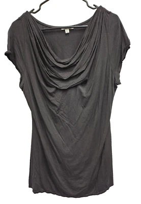 Top Sophie Max para mujer talla XL negro drapeado capucha cuello manga corta elástico informal Foto 1 de 4