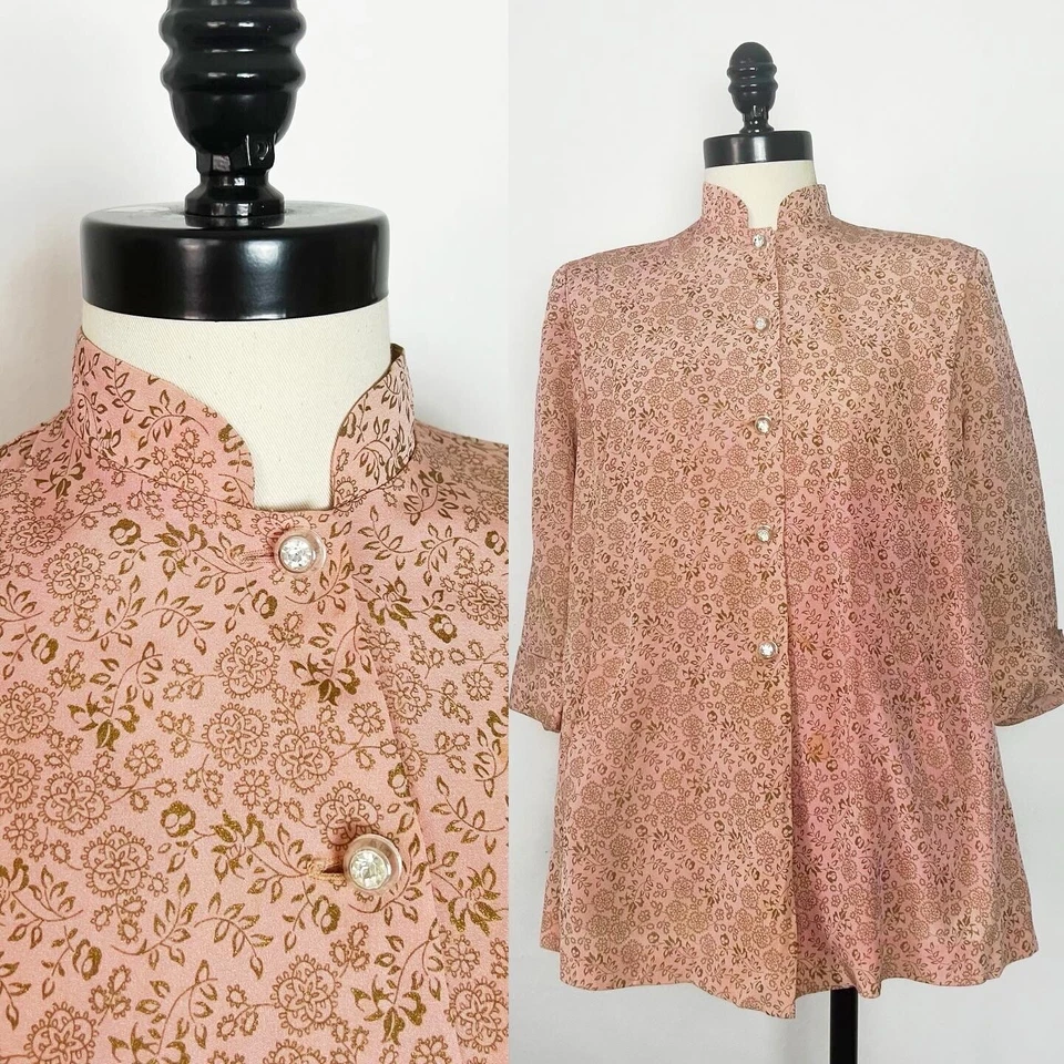 Mrs America Of California 40s Vintage Pink Gold Rayon Maternity Blouse Top L - Image 1 of 4