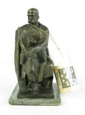 Vintage Statue Russe Figure Homme Assis Sculpture avec Base Marbre Xx Seconde