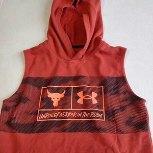 Project Rock Under Armour Hoodie Sleeveless Youth M Copper Orange Terry Knit - Picture 1 of 7