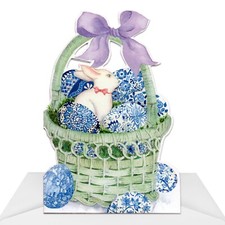 Elegant EASTER Card, Painted Eggs Basket Carolyn Bucha Original by Caspari + ✉