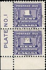 Canada Used VG-F Pair 1c Scott #J11 1c Plate 1 1934 Postage Due Stamps