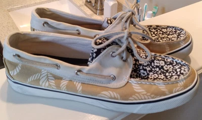 Mujer Sperry Top Sider Talla 10M Negro Floral y Tostado Cuerda Náutica Foto 1 de 4