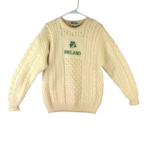 Blarney Woolen Mills Sweater Sz M Beige Pullover Wool Ireland Chunky Fisherman - Picture 1 of 14