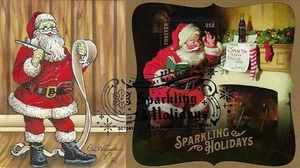 Peterman Hand Painted Santa Checking List, Sparkling Holidays Sc.#5336 First Day - Picture 1 of 1