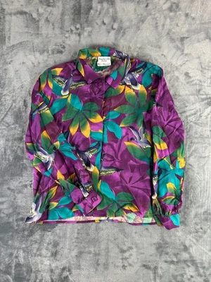 Blusa Weathervane Petites Vintage Feminina Tamanho 4 Fabricada nos EUA Beija-flor Folha Ousada - Imagem 1 de 4