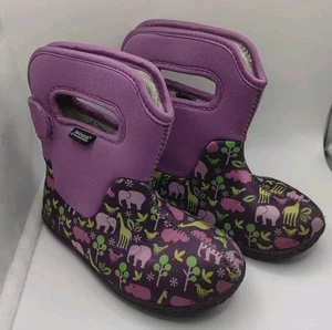 BOGS Baby Kleinkind Größe 10 Elefanten Flusspferde isolierte wasserdichte Stiefel lila  - Bild 1 von 14