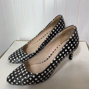Cole Haan GrandOS Leather Heels 7B Black White Print Pumps Snake Embossed Office - Picture 1 of 7