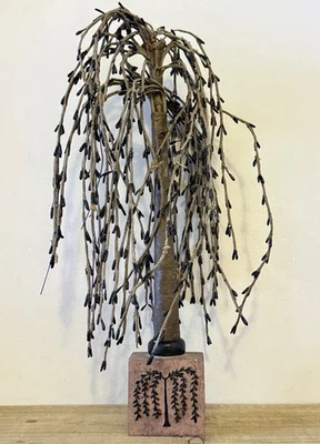 Primitive Country Farmhouse Pip Berry Willow Tree Black Berries base de madeira 14"" - Imagem 1 de 4