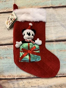 New Disney Store Mickey Mouse Plush Red Velvet Quilted Christmas Red Stocking - Picture 1 of 9