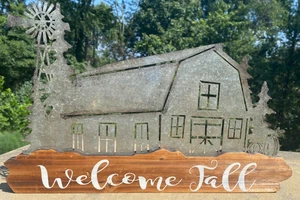"Welcome Fall" Rustic Barn/Farm Theme Mantel Decor Metal Table Centerpiece - Picture 1 of 10