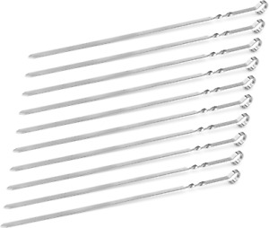  50 PCS 15-inch Stainless Steel Flat Shish Kebab BBQ Skewers with S-hook 