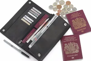 NUOVO PORTAFOGLIO DOCUMENTI DI VIAGGIO RFID NERO IN VERA PELLE PORTAPASSAPORTO ORGANIZZATORE - Foto 1 di 12