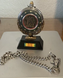 1984 Franklin Mint Vietnam War Veterans Pocket Watch W/Stand & Chain EUC - Picture 1 of 13