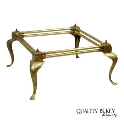 Vintage Hollywood Regency Brass Queen Anne Legs Square Coffee Table Base - Image 1 of 4