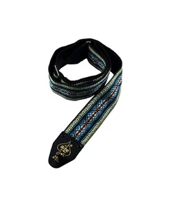 Ace Guitar Strap Vintage Style Jacquard Weave Blue Yellow - Picture 1 of 5