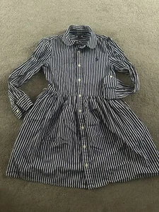 Ralph Lauren Polo girls buttoned Oxford Shirt dress Blue stripes Age 5 - Picture 1 of 10
