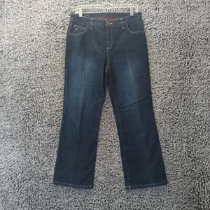 Land's End Jeans Women 8 Petite Blue Straight Leg Dark Solid Mid Rise Hard Denim - Picture 1 of 8