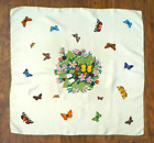 Vintage silk scarf - butterfly, wild flower and berry print - 26 x 26 ins