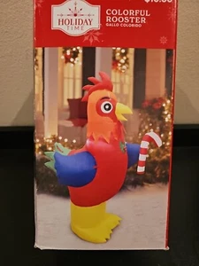 NEW Holiday Time 4 Ft Christmas Colorful Rooster Candy Cane Airblown Inflatable - Picture 1 of 2
