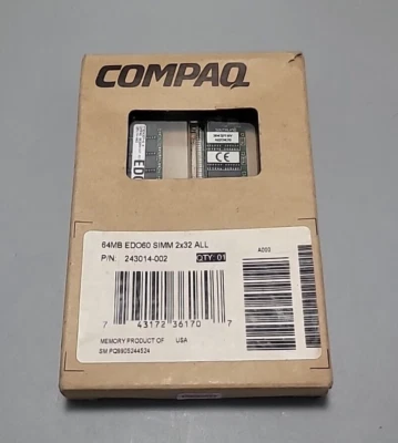 Compaq Memory Kit 243014-002 /64MB (2X32MB) EDO60 SIMM (2 Units Kit) - Image 1 of 4
