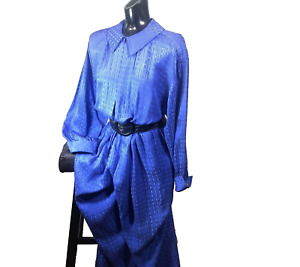 Vintage 80s Jumpsuit Womens Size M Silk Royal Blue Embossed Blouson