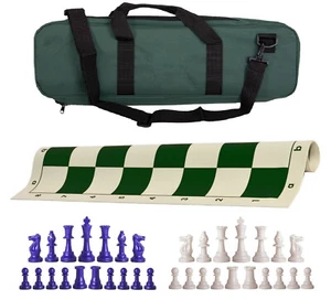 Juego de ajedrez ponderado Green Deluxe - Tablero de vinilo, bolsa con piezas reales y blancas - Imagen 1 de 5