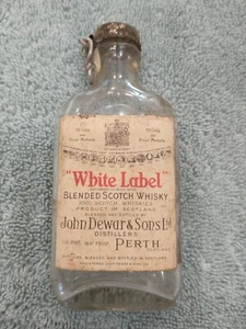 Vintage John Dewar & Sons White Label Blended Whisky Bottle - 4 1/2" Tall - Picture 1 of 9