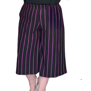 WOMENS LADIES PLUS SIZE BLACK MAGENTA WIDE STRIPE ELASTIC WAIST CULOTTES SHORTS - Picture 1 of 5