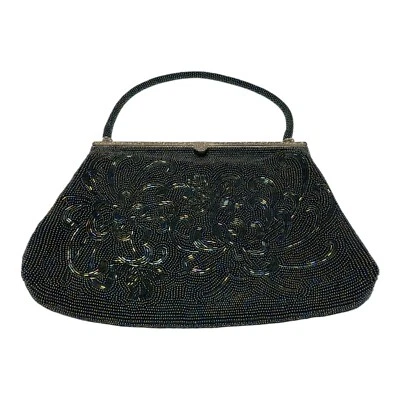 Vintage/antique Emerald Green Beaded Hand Bag Beaded Handle Satin Inside Lining - Image 1 of 4