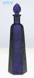 BOTELLA DE PERFUME ANTIGUA AMATISTA vidrio satinado esmerilado con tapón y ninfas inscritas - Imagen 1 de 4