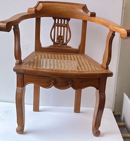 Unique Vintage Carved Oak Armchair with Cane Seat Salesman’s Sample/Child Size Cover
