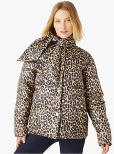 Kate Spade Puffer Jacket Reversible Black Leopard Print with Scarf Size 8 NWT - Picture 1 of 13