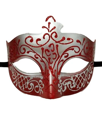 Fancy Scroll Venetian Masquerade Mask Red Silver,  White,  Navy Blue Gold - Image 1 of 4
