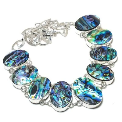 Colar de joias antigas feito à mão de pedra preciosa forma oval concha Abalone 18" PG 6633 - Imagem 1 de 4