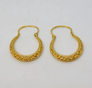 9ct Yellow Gold Floral Pattern Hook Earrings Vintage 1967 London - Picture 1 of 3