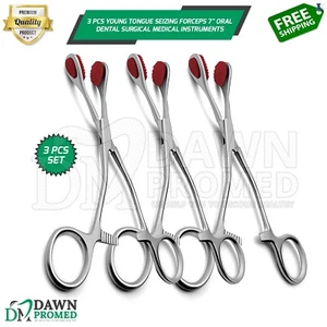 Instrumentos médicos quirúrgicos dentales orales de 7" fórceps para captar lengua joven 3 piezas - Imagen 1 de 8