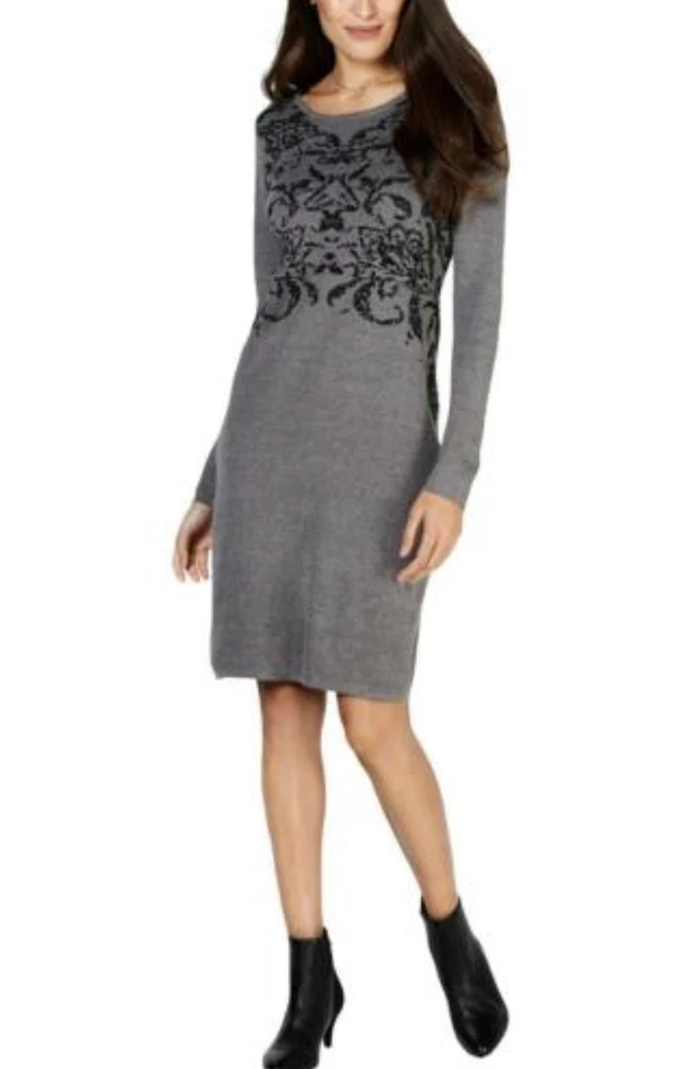 NY Collection Women's Petite XL PXL Gray Metallic Threaded Sweater Dress NEW #23 - Image 1 of 1